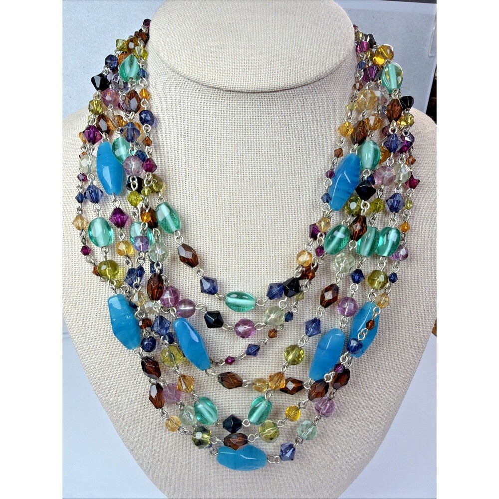 Lia Sophia Multicolor Beaded Necklace Layered Statement Boho Chunky Beads
